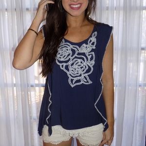 Embroidered Sleeveless Top